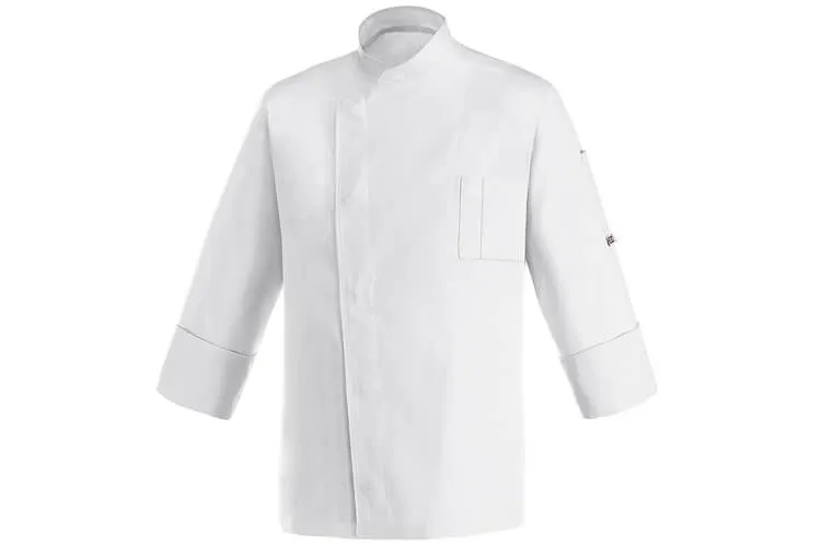 Veste de cuisine unisexe Egochef Cheap Air Plus blanche polyester et coton à manches longues